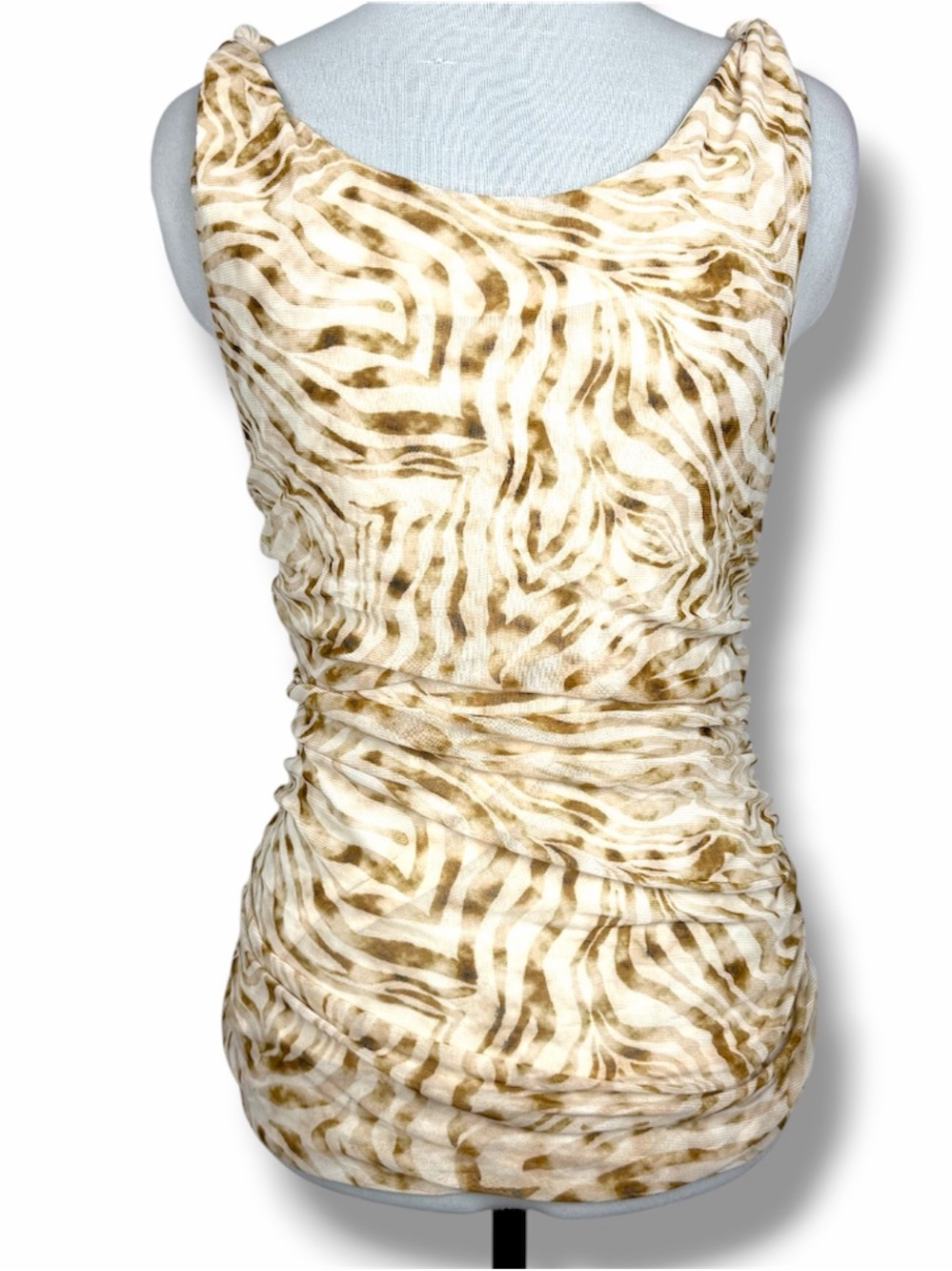 Jane + Delancey Sleeveless Ruched‎ Animal Print Tank Top Beige Brown Women's S